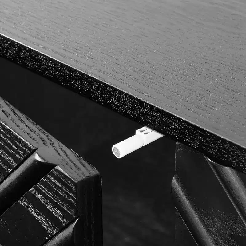 Meuble buffet avec motif géométrique, étagères réglables et trous de sortie – Meuble TV, Noir