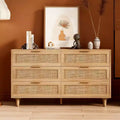 Natural Rattan Storage Cabinet with 6 Drawers, Freestanding Dresser for Bedroom & Living Room, Particle Board, 51.18