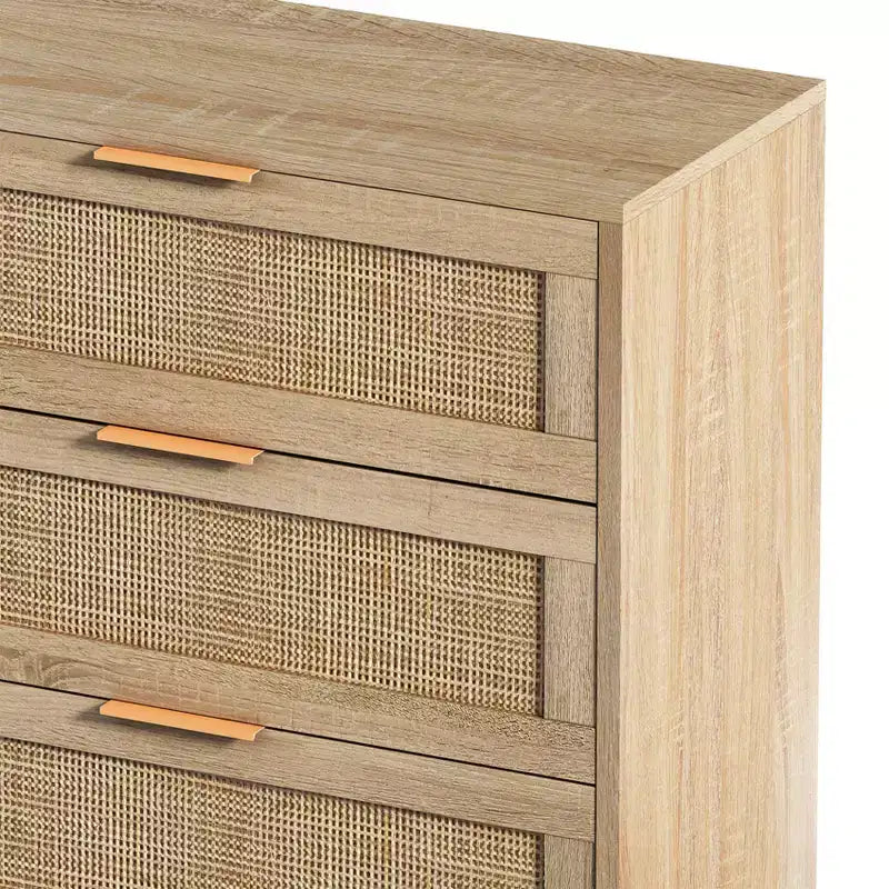 Commode de rangement en rotin naturel avec 6 tiroirs, commode autoportante pour chambre et salon, panneaux de particules, 51,18