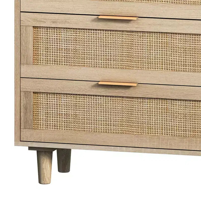 Commode de rangement en rotin naturel avec 6 tiroirs, commode autoportante pour chambre et salon, panneaux de particules, 51,18