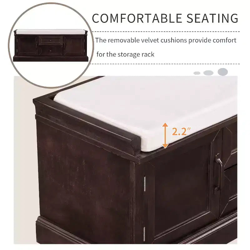 Banc range-chaussures avec 2 tiroirs, 2 armoires et coussin amovible, capacité de 90 kg