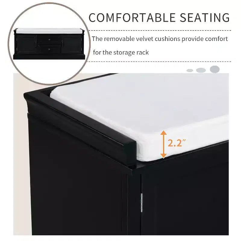 Banc range-chaussures avec 2 tiroirs, 2 armoires et coussin amovible, capacité de 90 kg