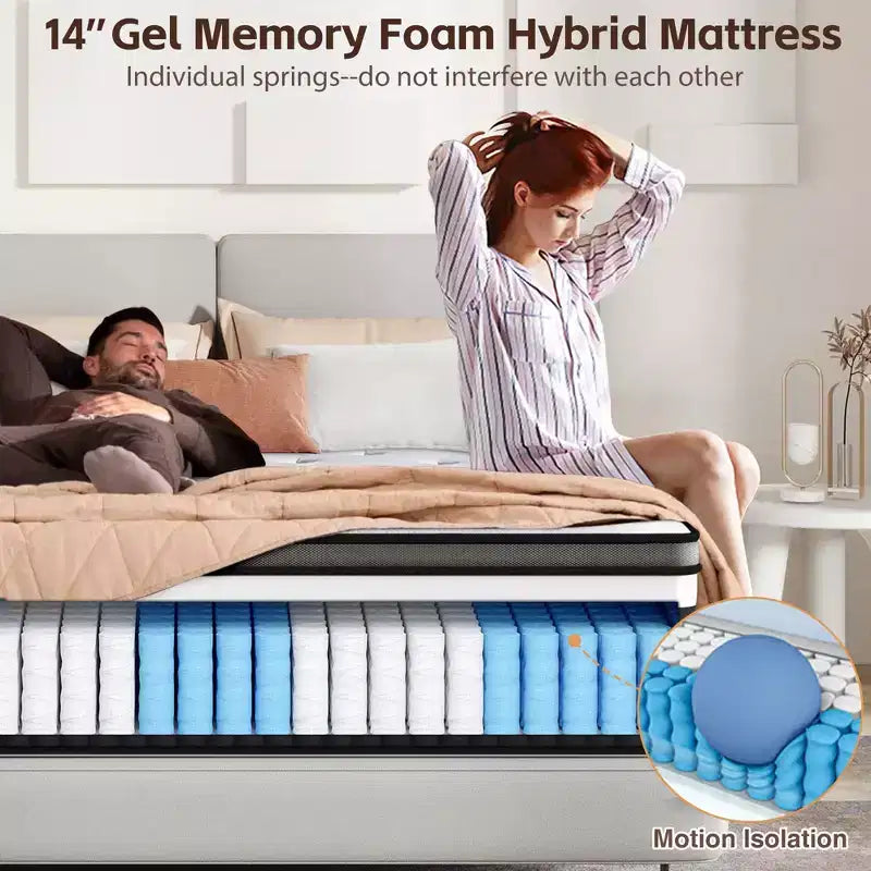 Matelas Queen en mousse à mémoire de forme Gel de 14 pouces dans une boîte, fermeté moyenne, rafraîchissant et anti-pression