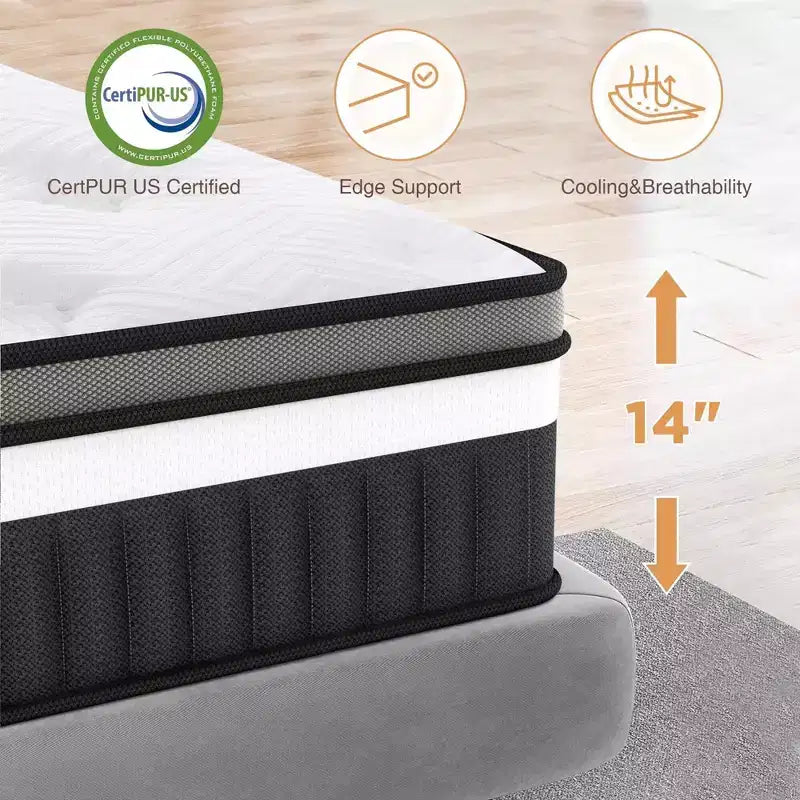 Matelas Queen en mousse à mémoire de forme Gel de 14 pouces dans une boîte, fermeté moyenne, rafraîchissant et anti-pression