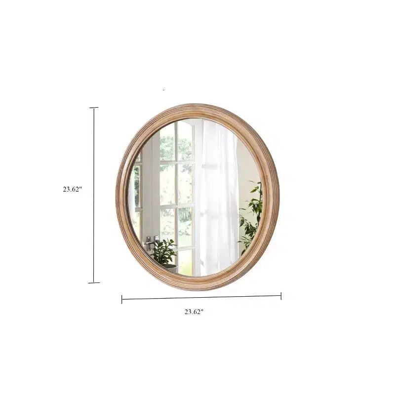 Miroir mural décoratif en bois de ferme avec bordure blanchie, miroir rond de vanité pour chambre à coucher, salon