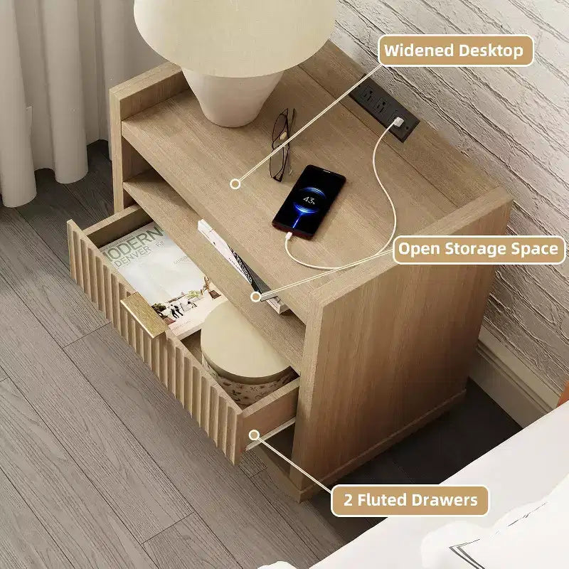 Table d'appoint en bois avec station de recharge, table de chevet à 1 tiroir, table de chevet moderne avec ports USB et prises CA