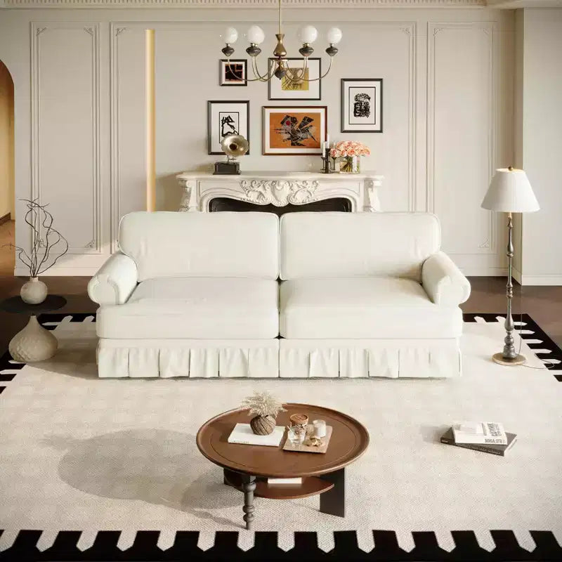 MAYEERTY Luxuriously Comfortable 3&4 Seater Cloud Couch, Chenille Fabric Sofa with Rolled Arms & Pleated Skrit Beige