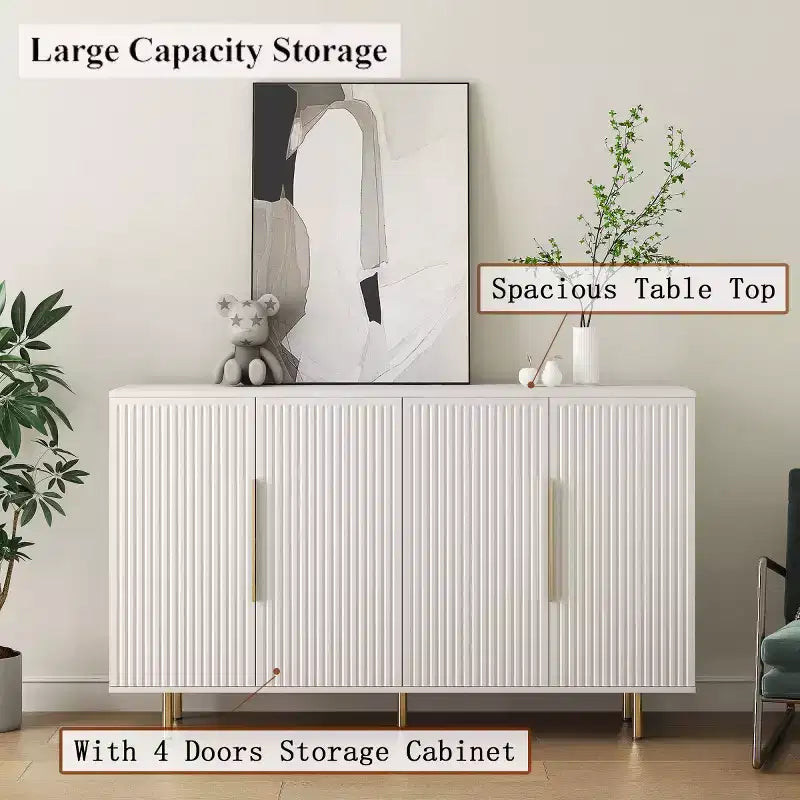 Buffet de rangement moderne avec portes cannelées et étagères réglables