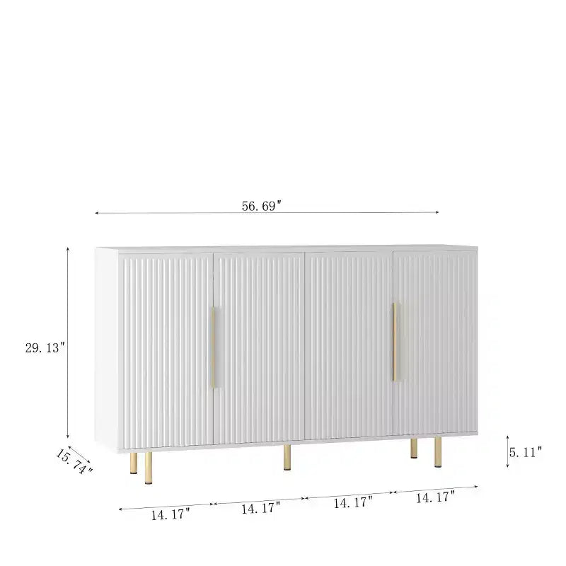 Buffet de rangement moderne avec portes cannelées et étagères réglables