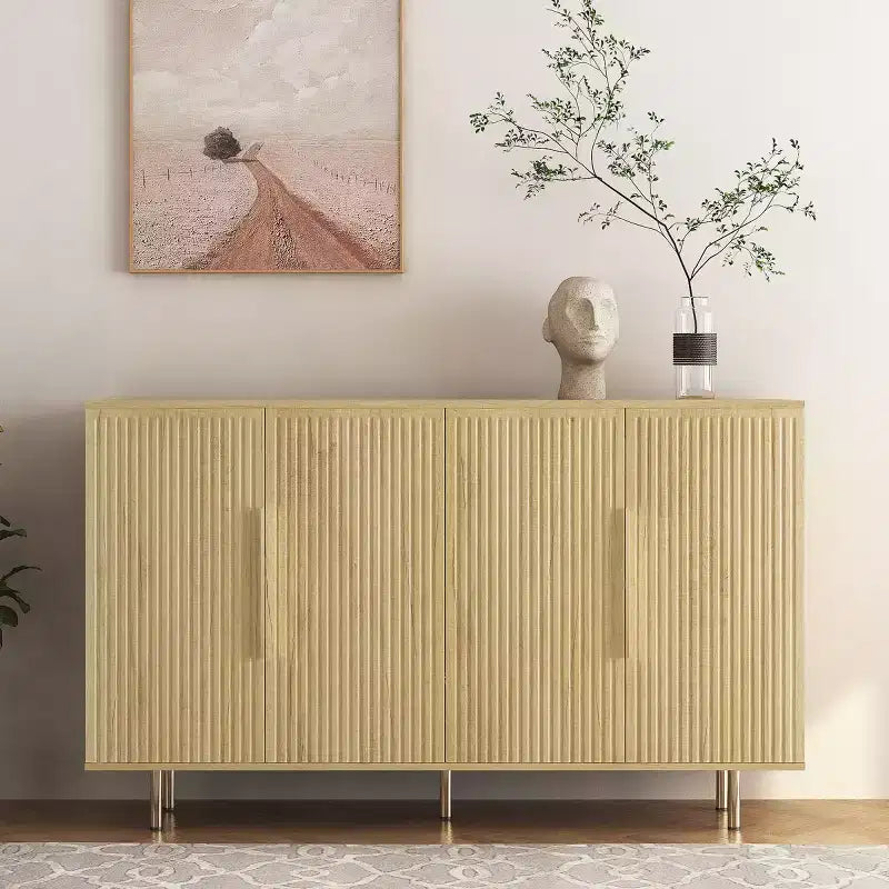 Buffet de rangement moderne avec portes cannelées et étagères réglables