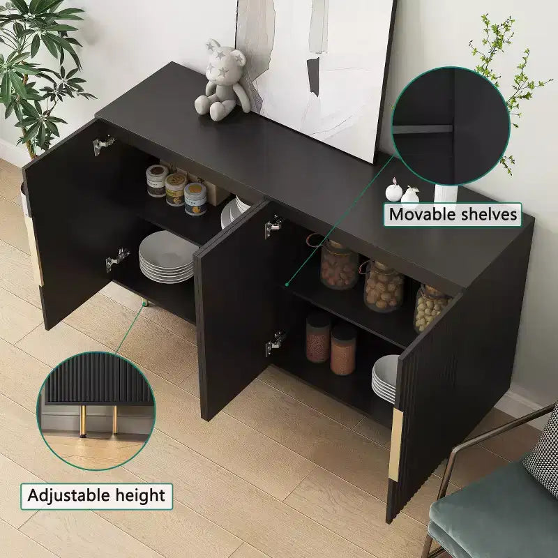 Buffet de rangement moderne avec portes cannelées et étagères réglables