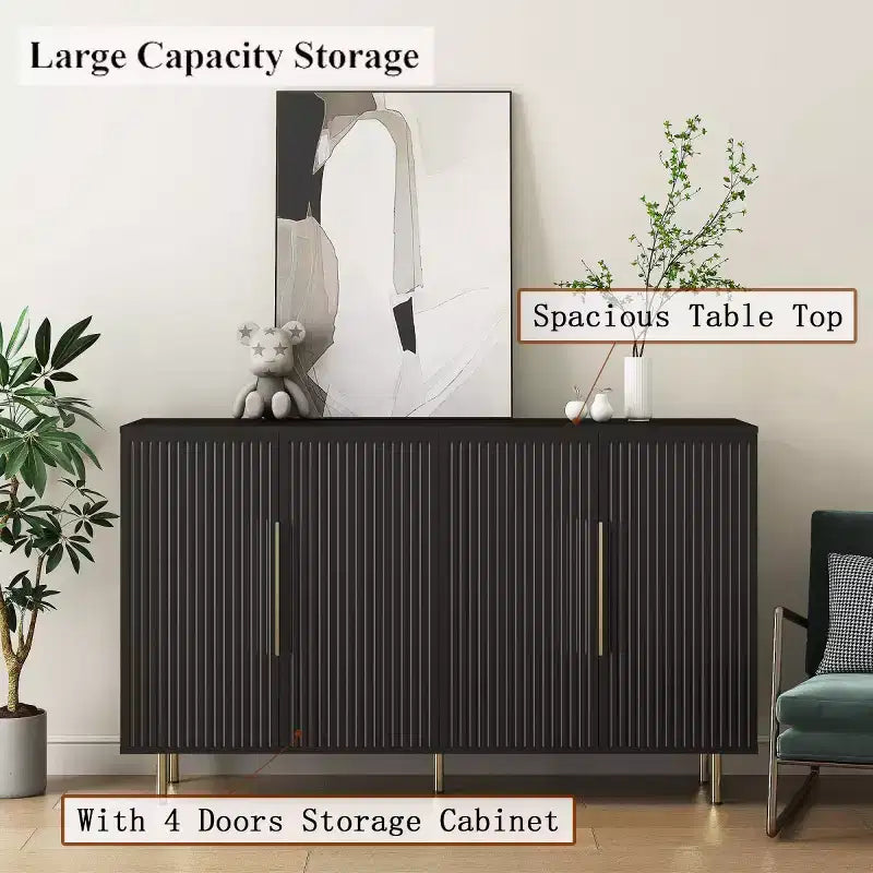 Buffet de rangement moderne avec portes cannelées et étagères réglables