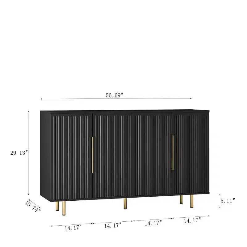 Buffet de rangement moderne avec portes cannelées et étagères réglables