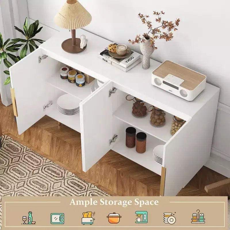 Buffet de rangement moderne avec portes cannelées et étagères réglables