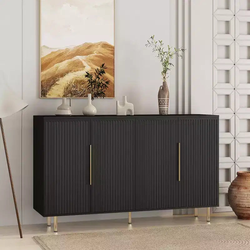 Modern Sideboard Buffet Storage Cabinet With Fluted Doors, Adjustable Shelves, Accent Console Cabinet For Dining Room - Panipeachy