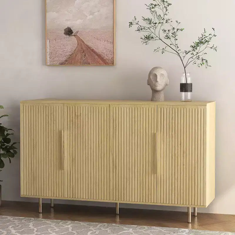 Buffet de rangement moderne avec portes cannelées et étagères réglables