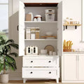 COZONY Tall Storage Cabinet with 2 Drawers, Adjustable Shelf Farmhouse Floor Cabinet with Doors, White
