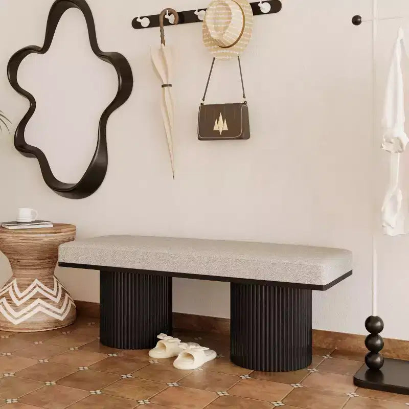 Banc d'appoint en tissu bouclette 48 po avec pieds épais – Ottoman contemporain et banc de bout de lit, capacité de 118 kg