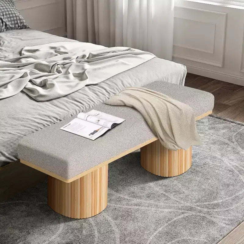 Banc d'appoint en tissu bouclette 48 po avec pieds épais – Ottoman contemporain et banc de bout de lit, capacité de 118 kg