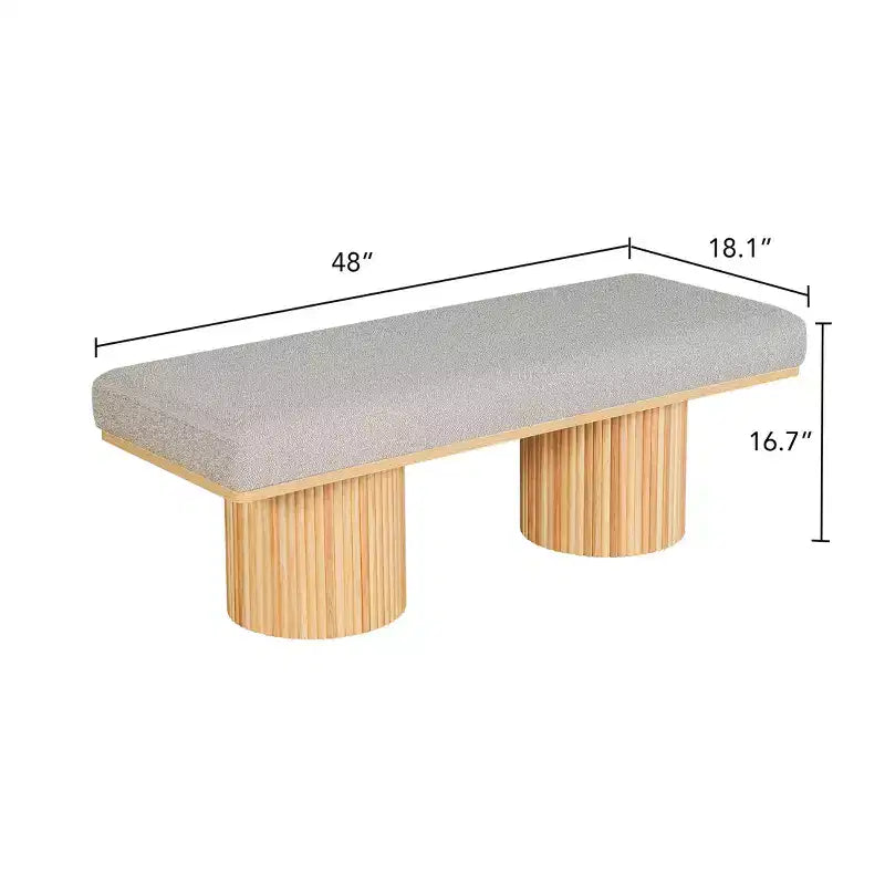 Banc d'appoint en tissu bouclette 48 po avec pieds épais – Ottoman contemporain et banc de bout de lit, capacité de 118 kg