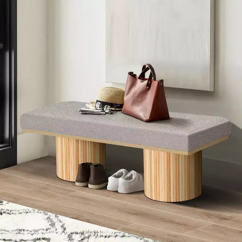 Banc d'appoint en tissu bouclette 48 po avec pieds épais – Ottoman contemporain et banc de bout de lit, capacité de 118 kg