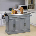 FAMYYT Gray stainless Steel Top 17. 75 in. Kitchen Island with Drop Leaf Breakfast Bar, Storage Drawers, 2-Cabinets, Spice Rack