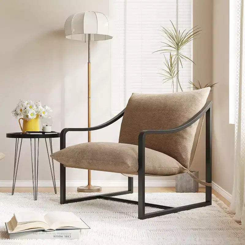 COZONY Modern Accent Chair, Metal Frame Reading Chair Armrest Soft Foam Cushion 280 LBS Upholstered Sling Chair for Living Room Bedroom Lounge