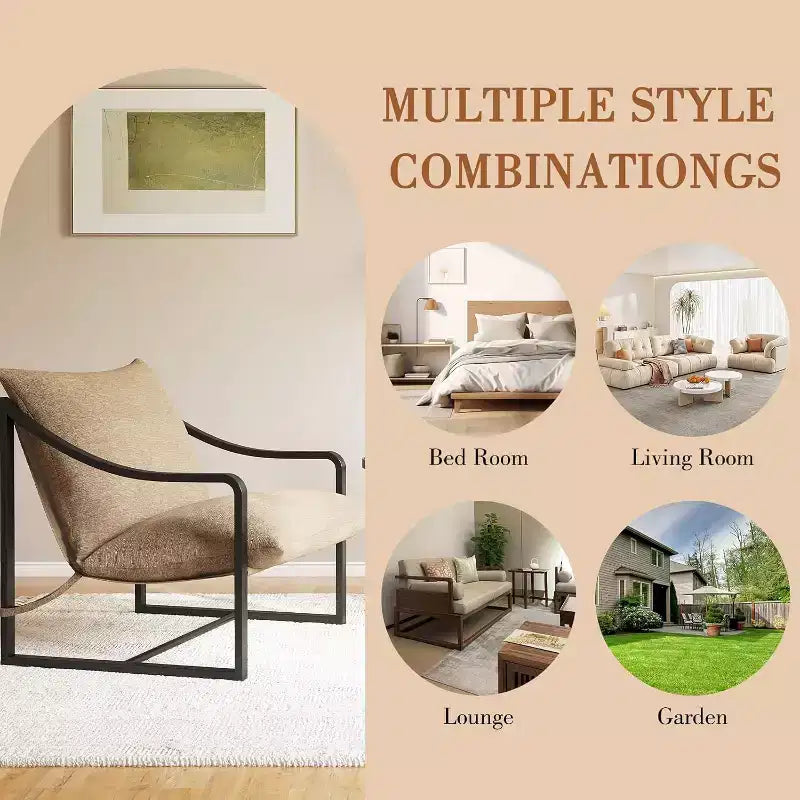 Fauteuil d'appoint moderne, chaise de lecture à cadre métallique avec accoudoirs, coussin en mousse souple, capacité de 127 kg, chaise longue rembourrée pour salon, chambre et boudoir