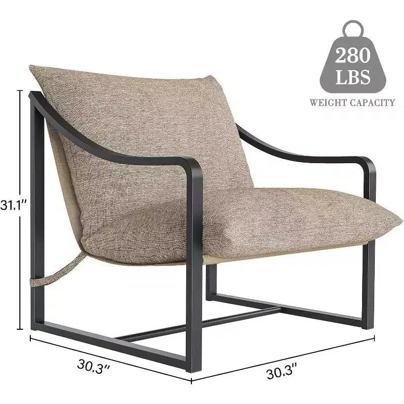 Fauteuil d'appoint moderne, chaise de lecture à cadre métallique avec accoudoirs, coussin en mousse souple, capacité de 127 kg, chaise longue rembourrée pour salon, chambre et boudoir