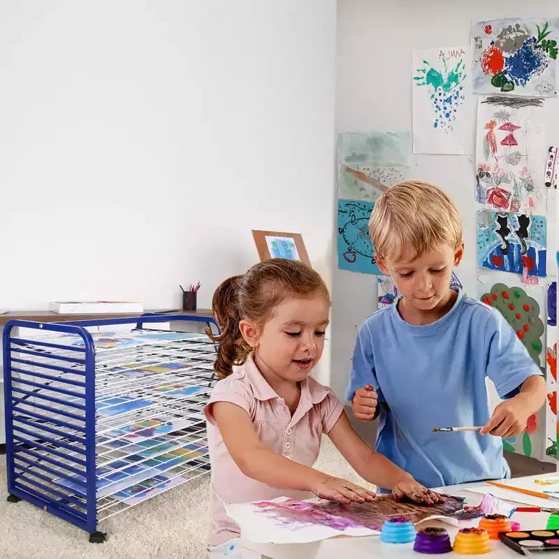 Séchoir à dessins avec 16 étagères amovibles et roulettes verrouillables – Séchoir mobile pour studio et salle de classe