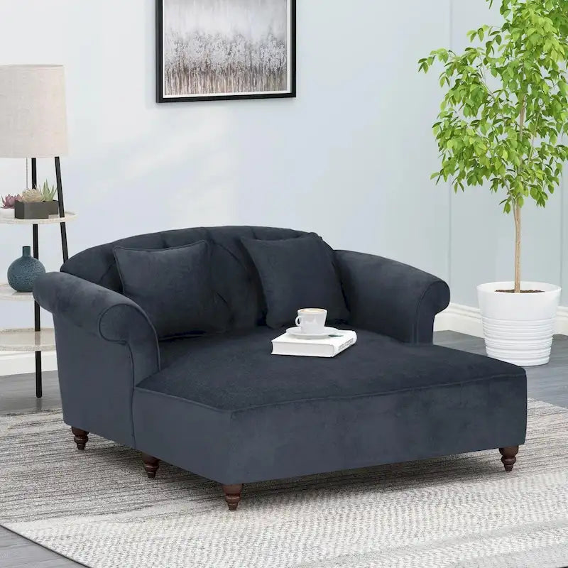 Chaise longue double rembourrée, 66 po, charbon