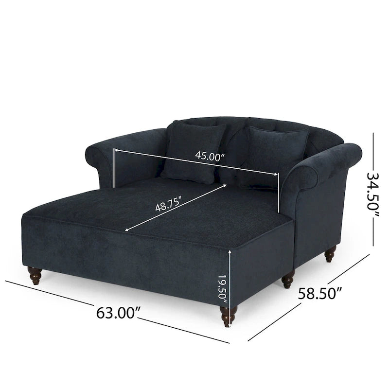 Chaise longue double rembourrée, 66 po, charbon