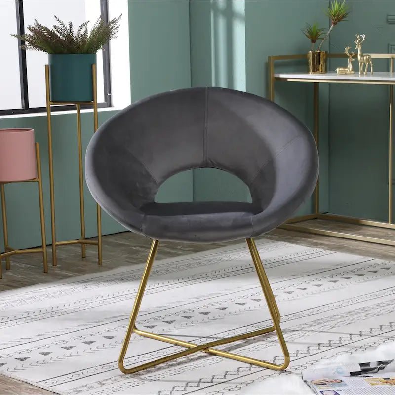 Fauteuil d'appoint en velours avec piétement luge doré