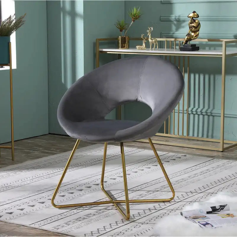 Fauteuil d'appoint en velours avec piétement luge doré