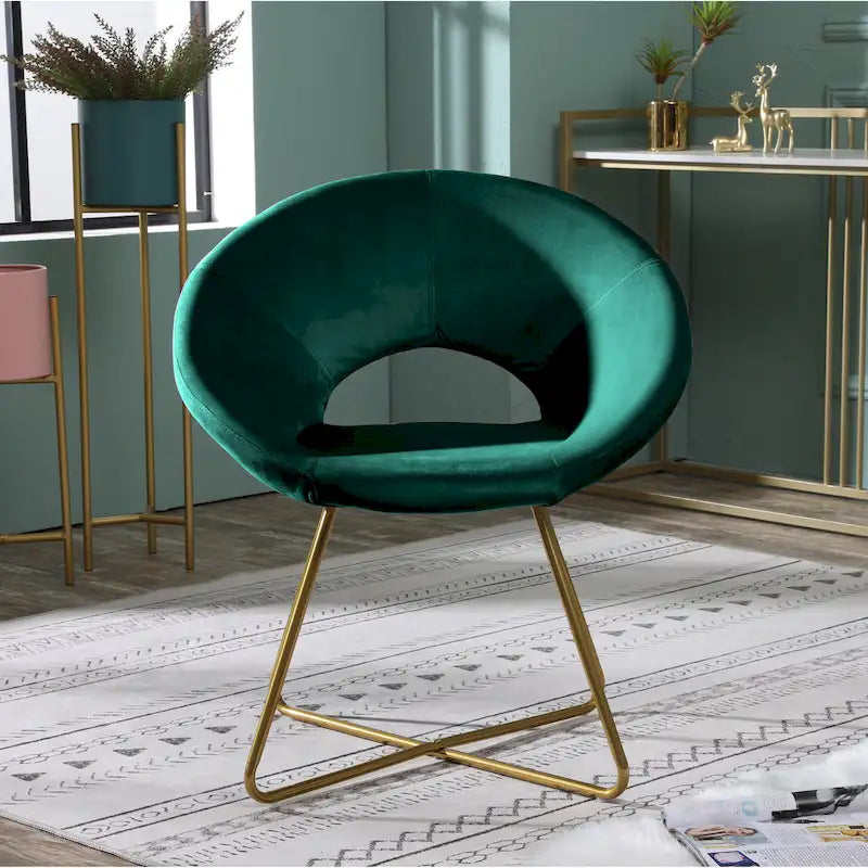 Fauteuil d'appoint en velours avec piétement luge doré