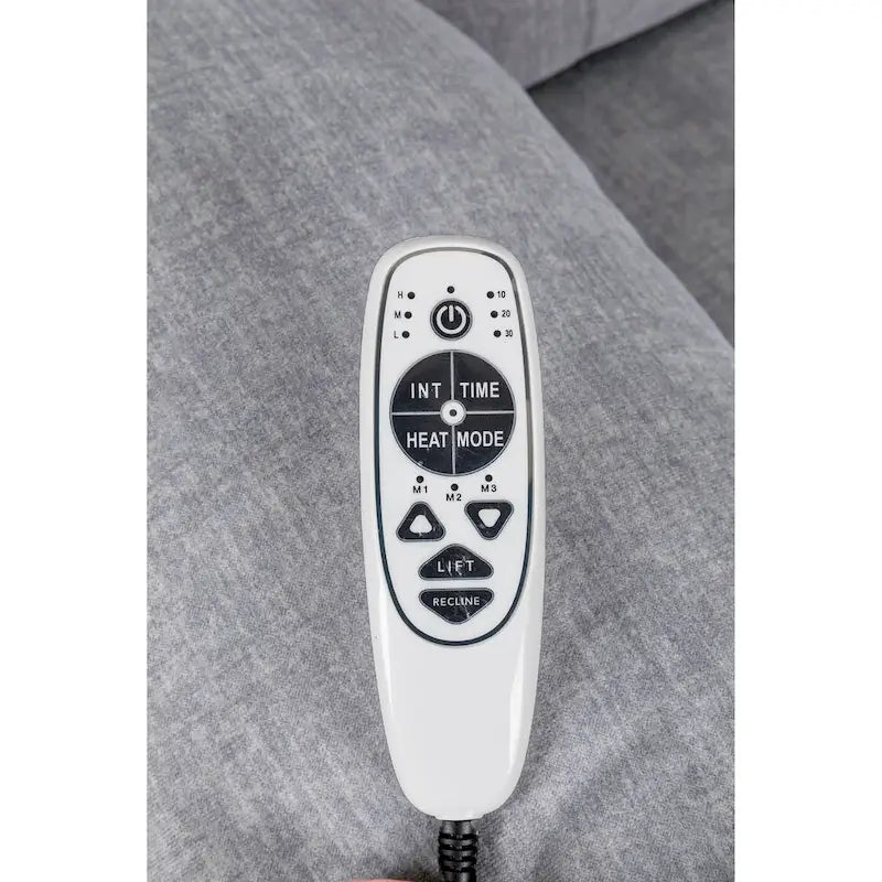 Fauteuil releveur électrique en velours gris clair avec massage, chauffage lombaire et poche de rangement