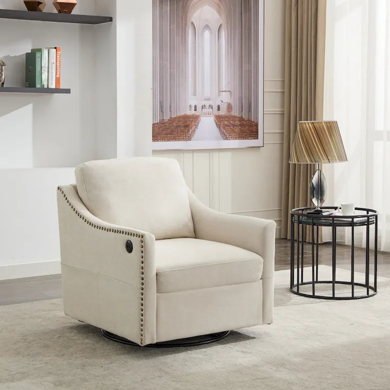 Fauteuil d'appoint pivotant moderne blanc crème avec port USB