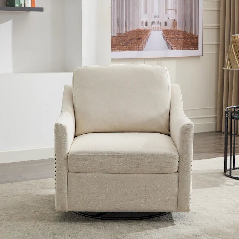 Fauteuil d'appoint pivotant moderne blanc crème avec port USB