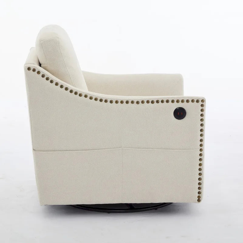 Fauteuil d'appoint pivotant moderne blanc crème avec port USB