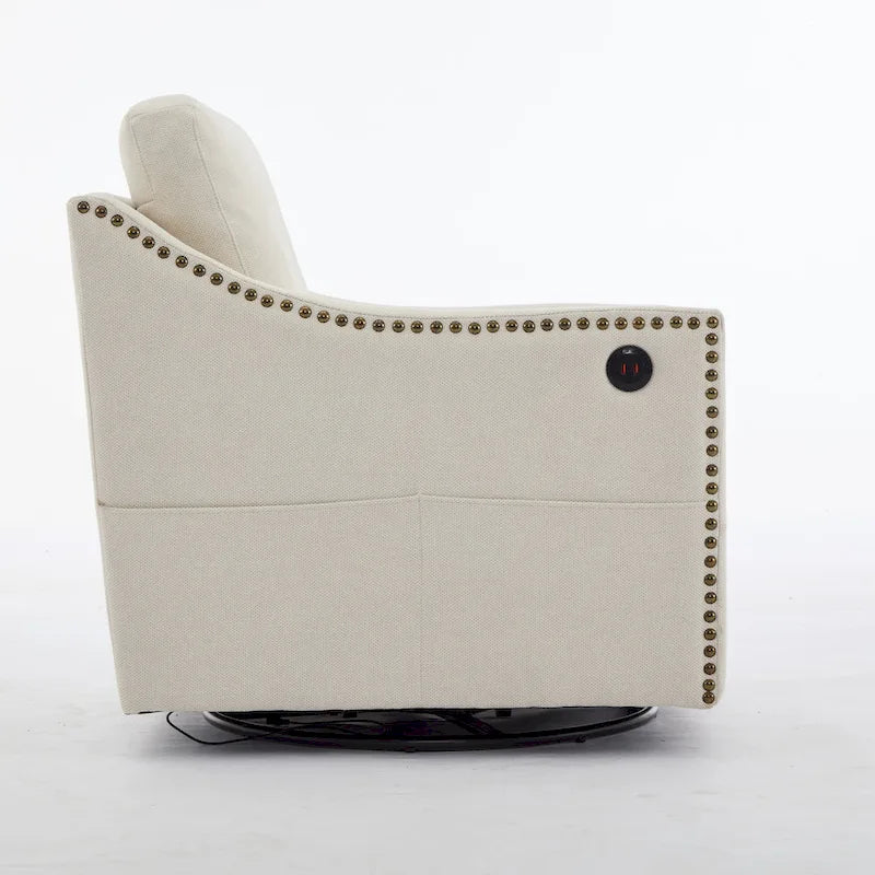 Fauteuil d'appoint pivotant moderne blanc crème avec port USB