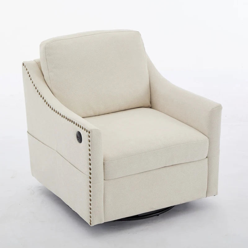 Fauteuil d'appoint pivotant moderne blanc crème avec port USB