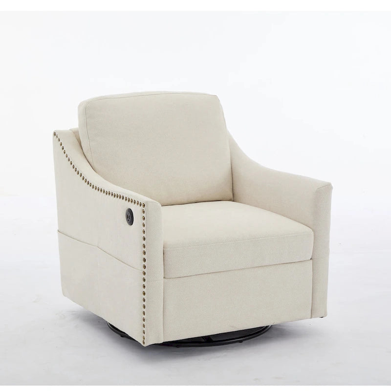 Fauteuil d'appoint pivotant moderne blanc crème avec port USB