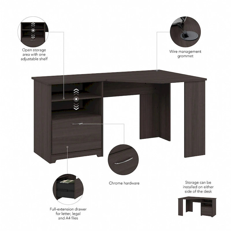 Bureau d'angle pour domicile de 60 po avec rangement