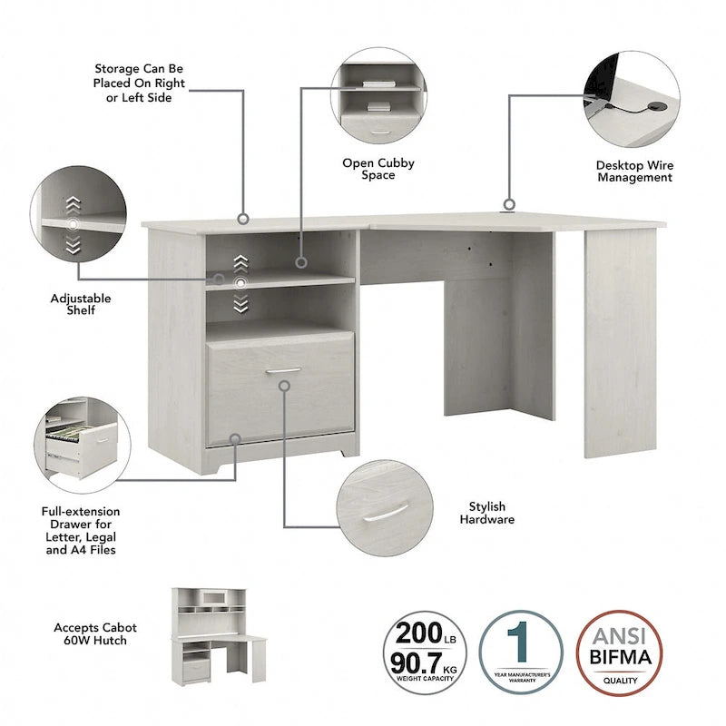Bureau d'angle pour domicile de 60 po avec rangement