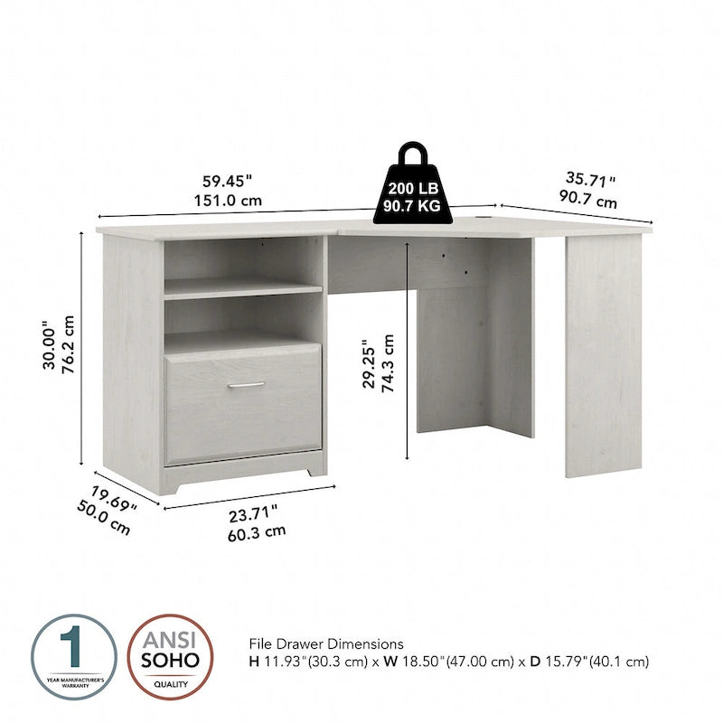 Bureau d'angle pour domicile de 60 po avec rangement