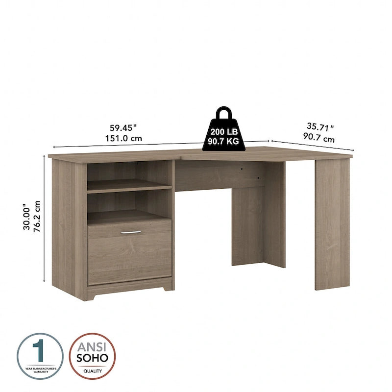 Bureau d'angle pour domicile de 60 po avec rangement