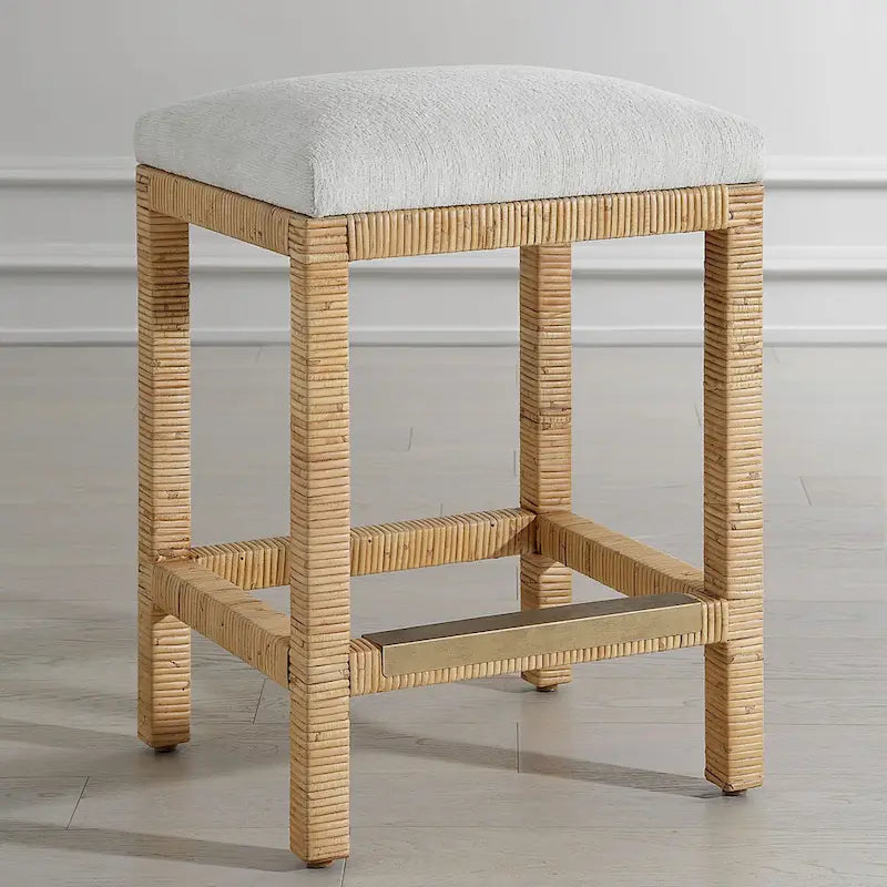 Tabouret de comptoir solide tressé à la main 26 po - Marron