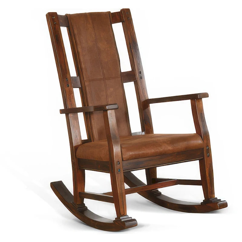 Fauteuil à bascule, assise et dossier en similicuir, marron chocolat foncé
