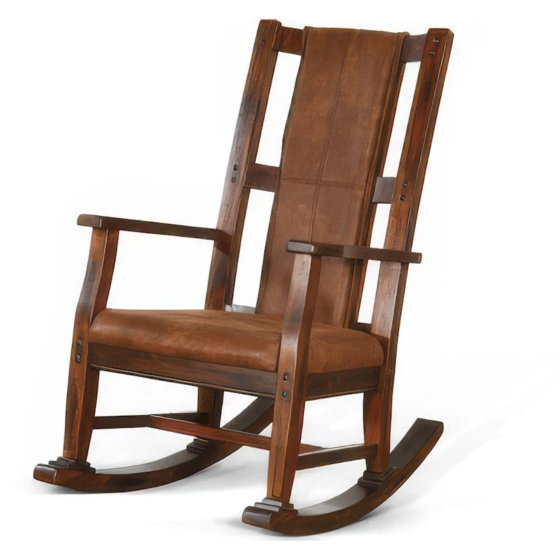 Fauteuil à bascule, assise et dossier en similicuir, marron chocolat foncé
