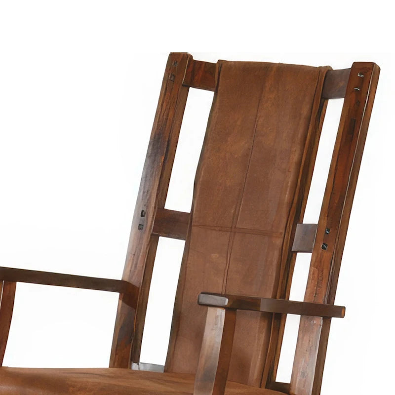 Fauteuil à bascule, assise et dossier en similicuir, marron chocolat foncé